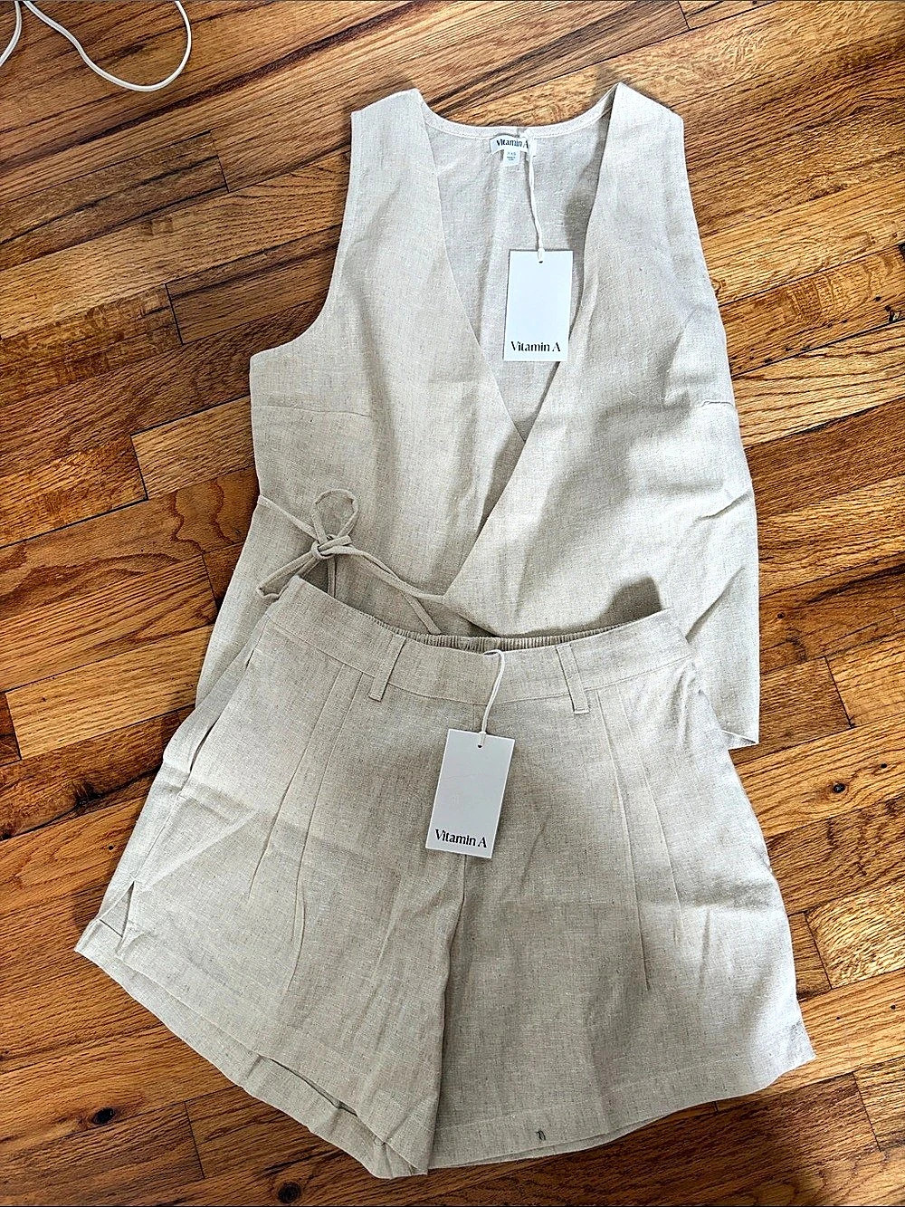 Vitamin a  Linen Vest & Shorts Set in Beige Size XS NWT